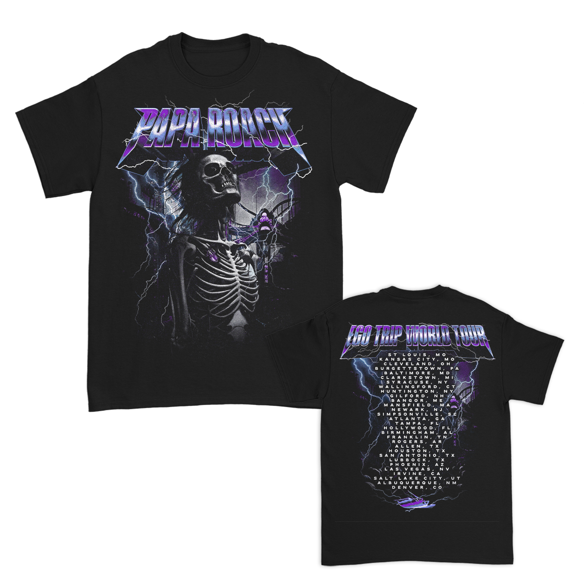 Lightning & Skeleton Tour Tee 2023 (Black) – Papa Roach