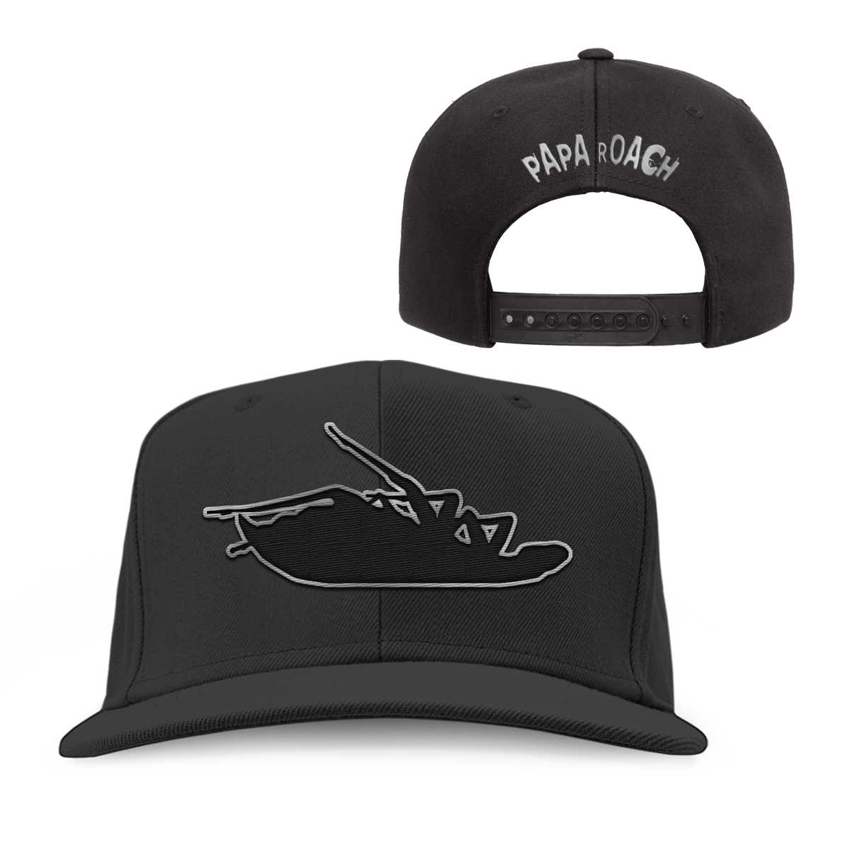 Classic Roach Silver Blackout Snapback Hat (Black)