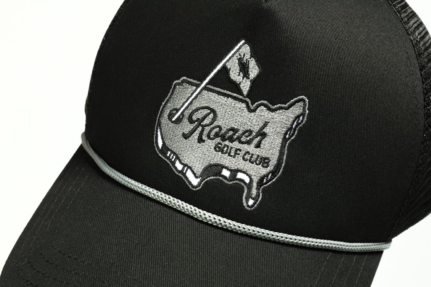 Golf Club Trucker Hat With Grey Rope (Black)