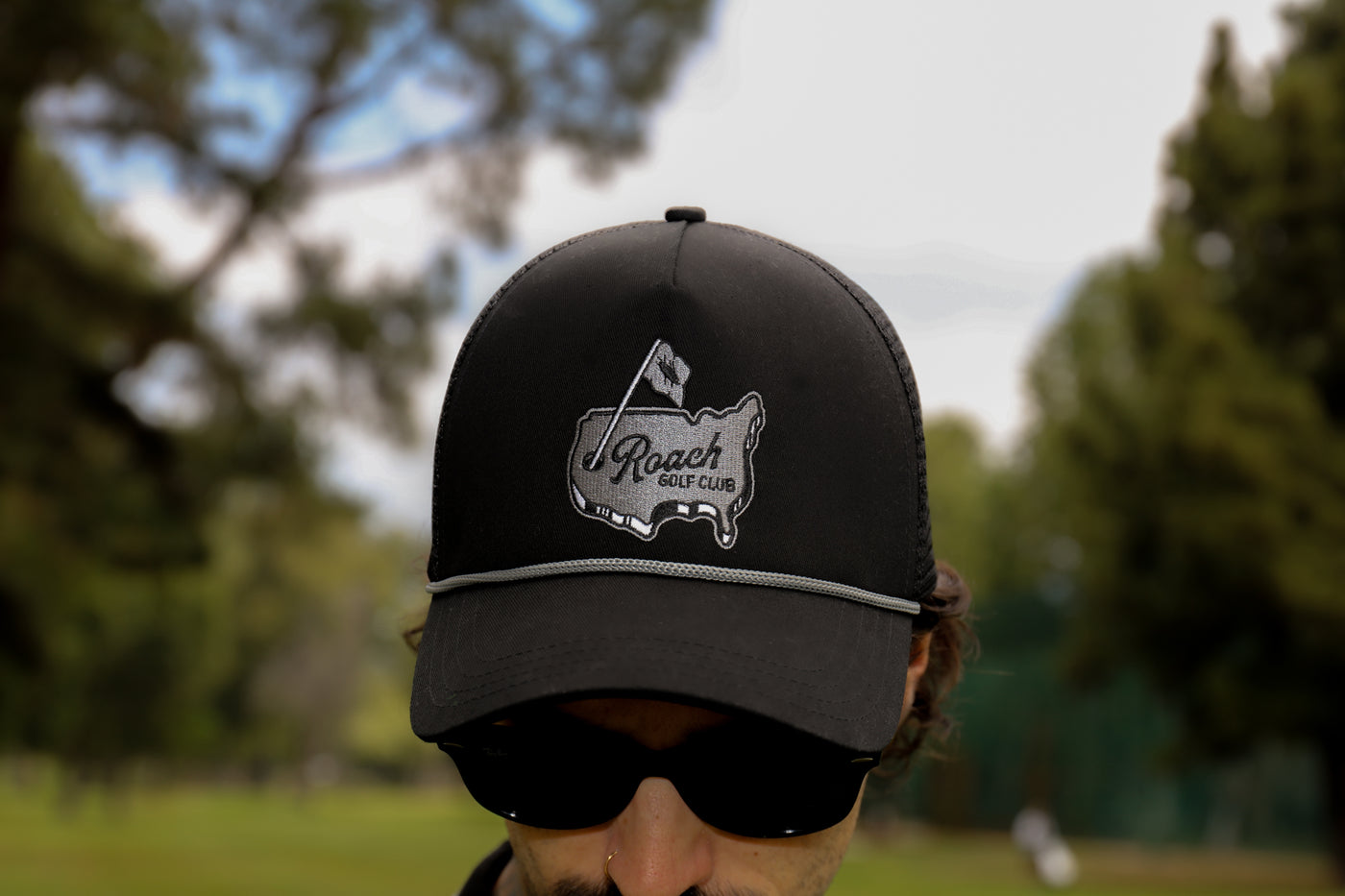 Golf Club Trucker Hat With Grey Rope (Black)