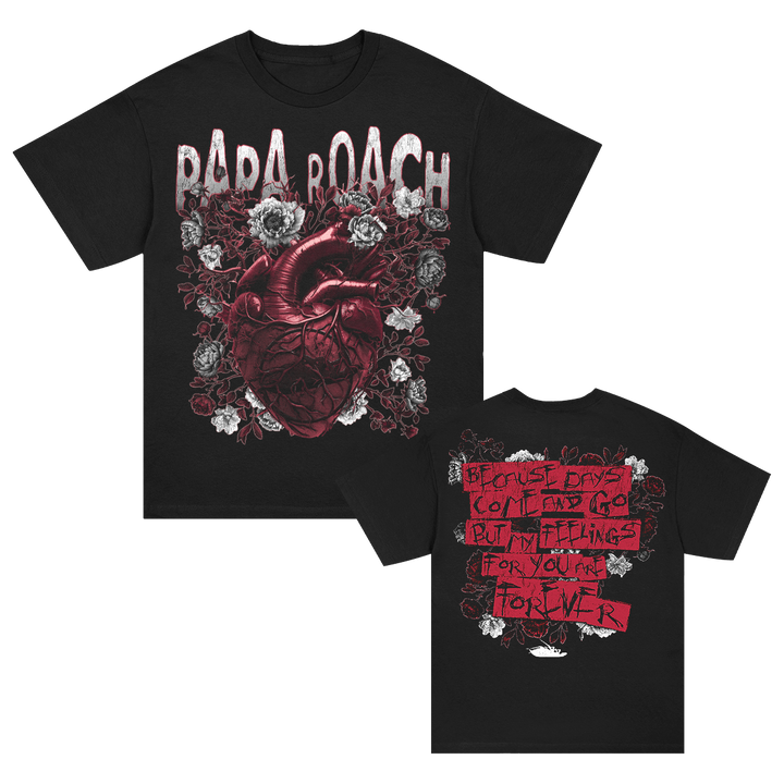 トップス 00s Papa Roach lovehatetragedy T-shirt PAR-101M-2411-HEARTFLOWERS-