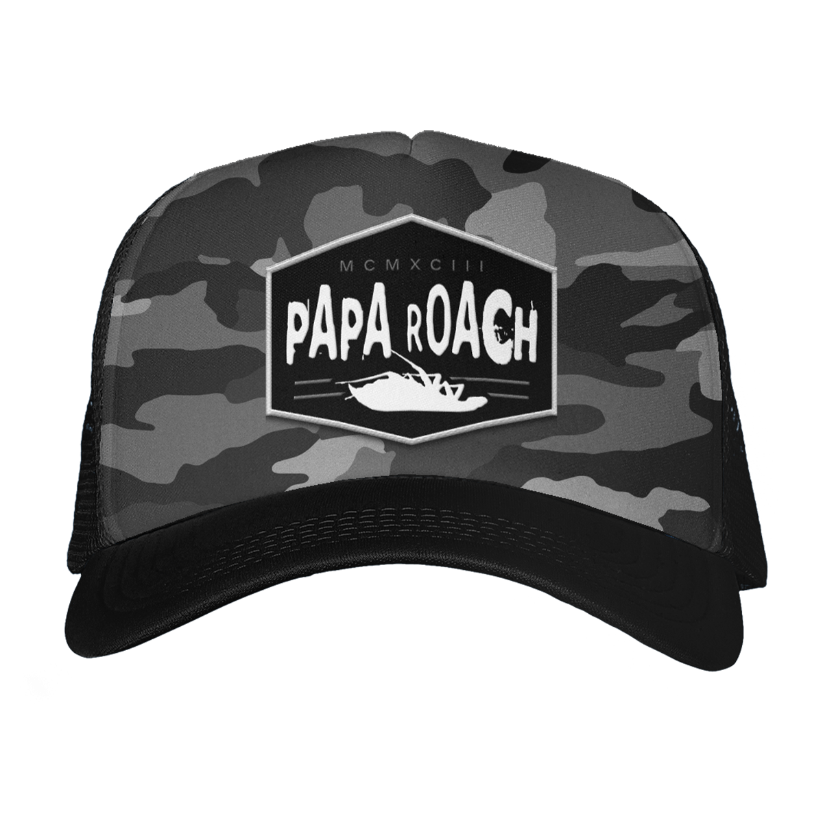 Patch Camo Trucker Hat (Black/Grey Camo)