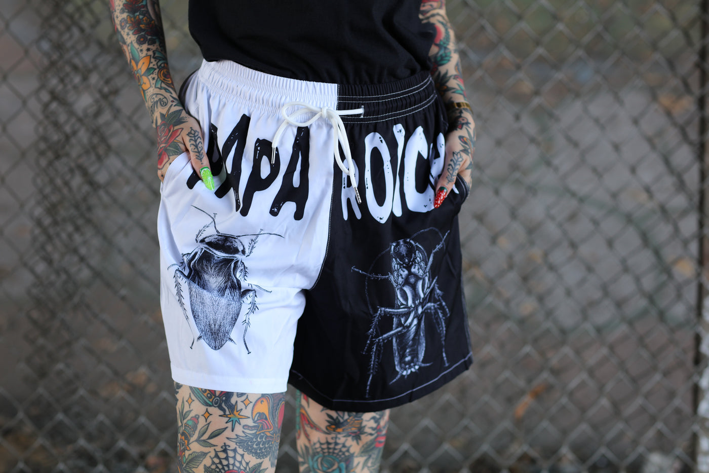 Infest Split Swim Shorts (Black/White)