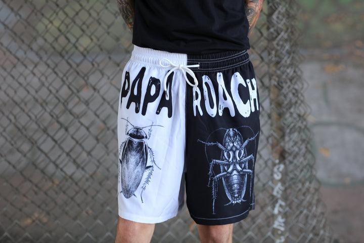 Infest Split Swim Shorts (Black/White) – Papa Roach