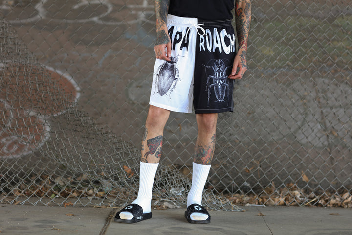 Infest Split Swim Shorts (Black/White) – Papa Roach