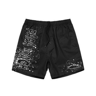 Outline Splatter Beach Shorts (Black)